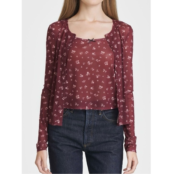 Wayf Tops - Wayf Maude Camisole & Cardigan Set Maroon Floral Women’s Size XL